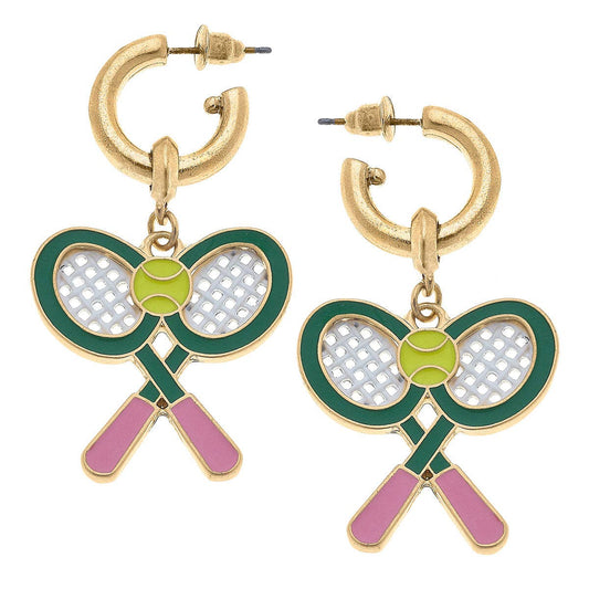 Tennis Racquet Drop Hoop Earrings