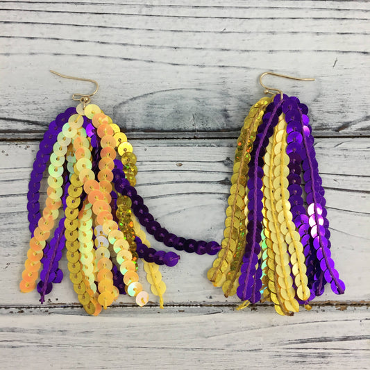 Purple & Gold Sequin Tassel Earrings 