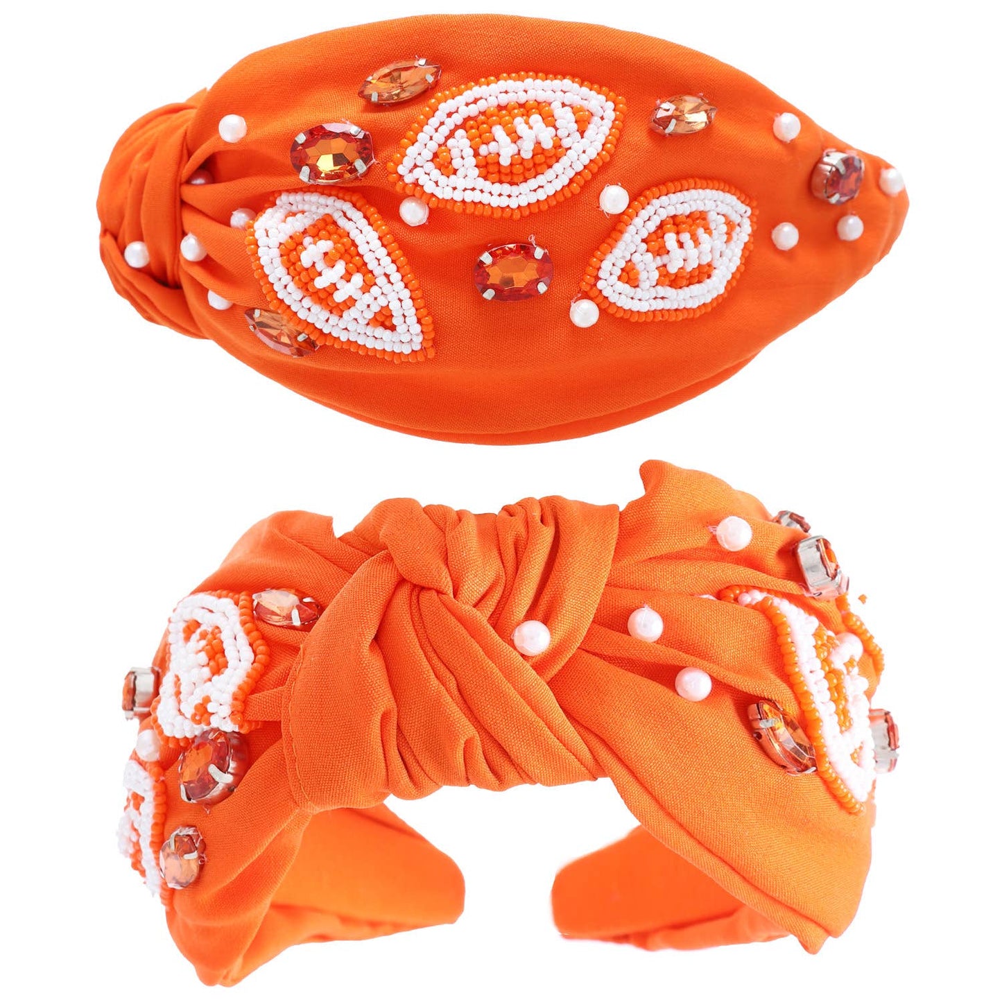 Rhinestone Gems & Beaded Football Pattern Knotted Headband
