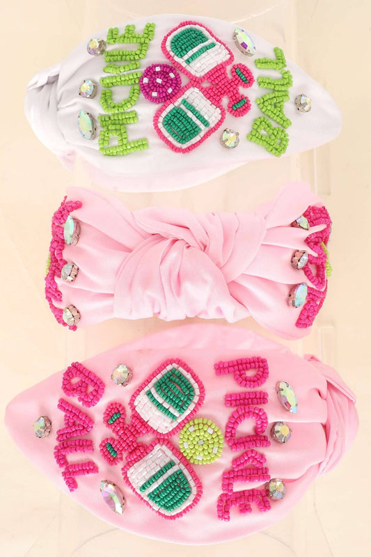 PICKLE BALLER TOP KNOTTED BEADED HEADBAND H14474