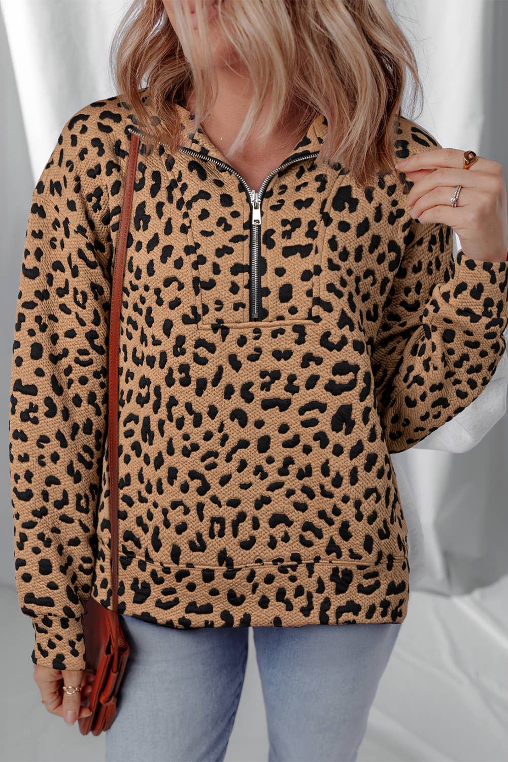 Leopard Print Quarter Zip Sweatshirt