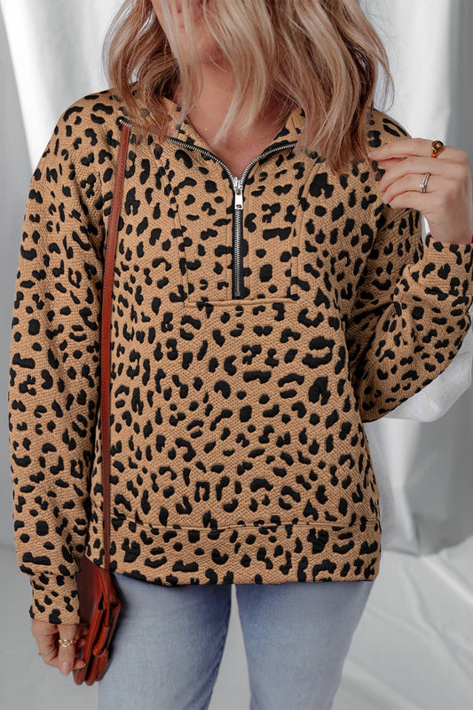Leopard Print Quarter Zip Sweatshirt