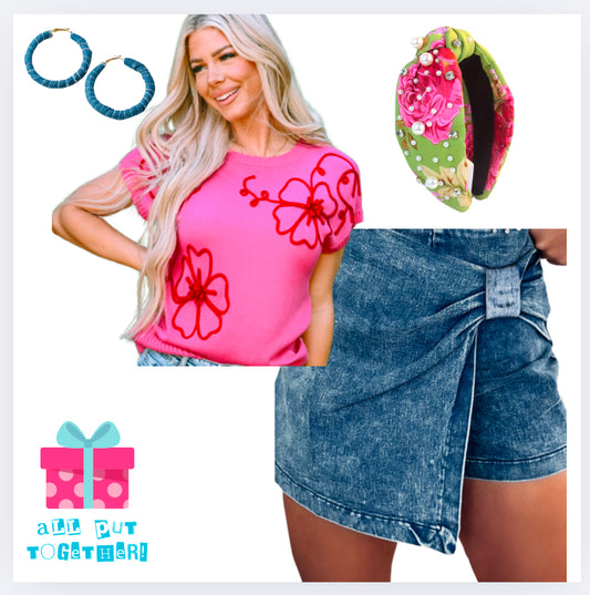 Acid Wash Asymmetric Denim Skort