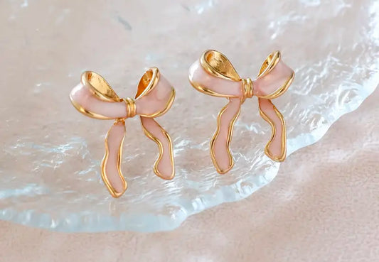 Pink & Gold Bow Studs