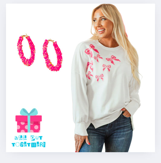 White Sequin Bow Sweatshirt
