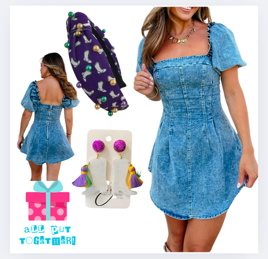 Puff Sleeve Short Denim Dress
