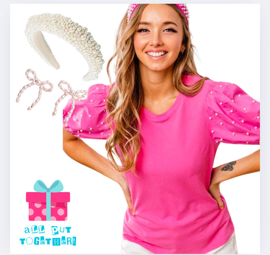 Pearl Beaded Puff Sleeve Top