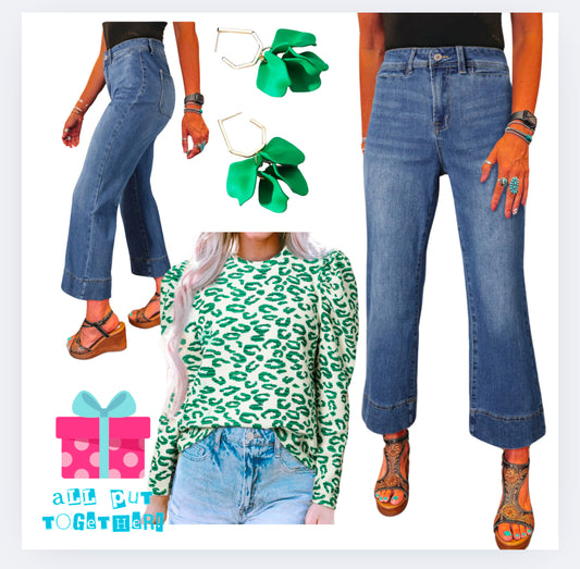 Mineral Wash High Waist Bell Bottom Crop Jeans