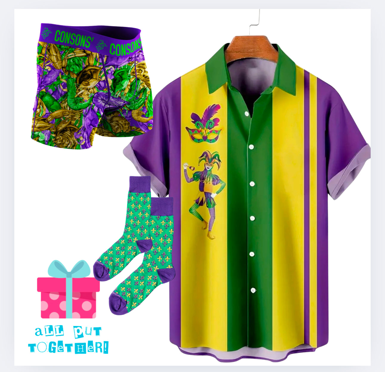 Men's Short Sleeve Mardi Gras Button Up