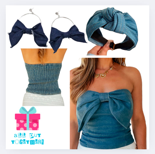 Vintage Bow Front Denim Tube Top
