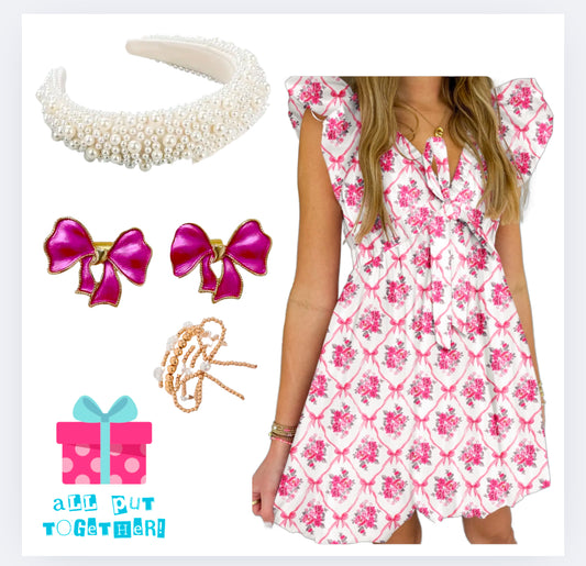 Boho Bow Floral Print Knot V-Neck Mini Dress