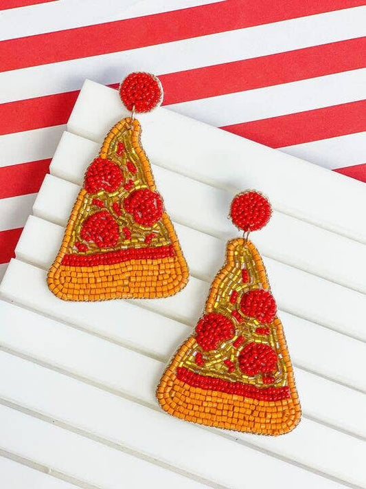 Pepperoni Pizza Beaded Earrings