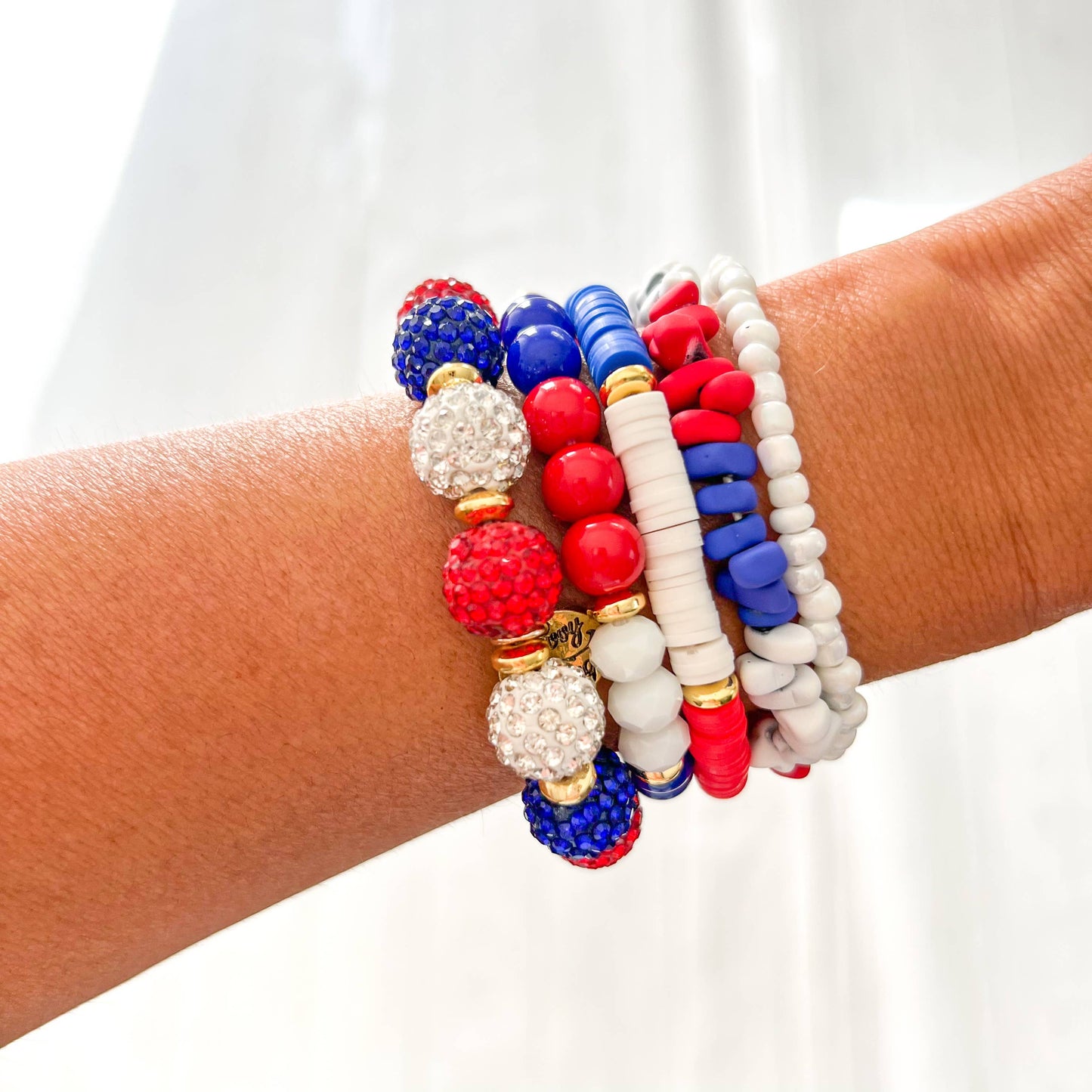Red White and Blue Flag 4th of July Bracelet Stack