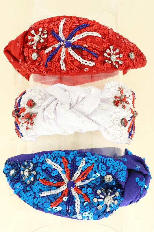 Patriotic Fireworks Sequin Top Knotted Headband