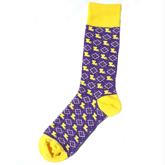 Men's Louisiana Pride Socks   Purple/Yellow/White   One Size