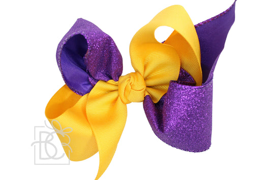 Crisscross Glitter & Grosgrain Bow (Purple & Yellow Gold)