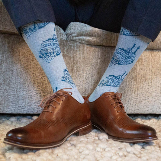 Men's Riverboat Socks   Gray/Teal   One Size