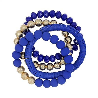 MSU Cowboys Blue Rubber, Crystal, and Gold Set of 4 Stretch Bracelets