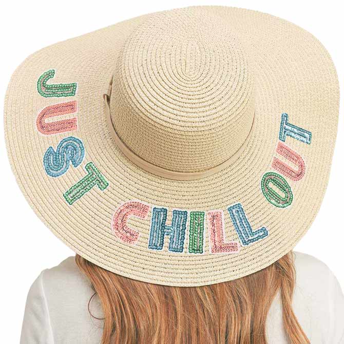 Just Chill Out Sequin Message Straw Panama Sun Hat