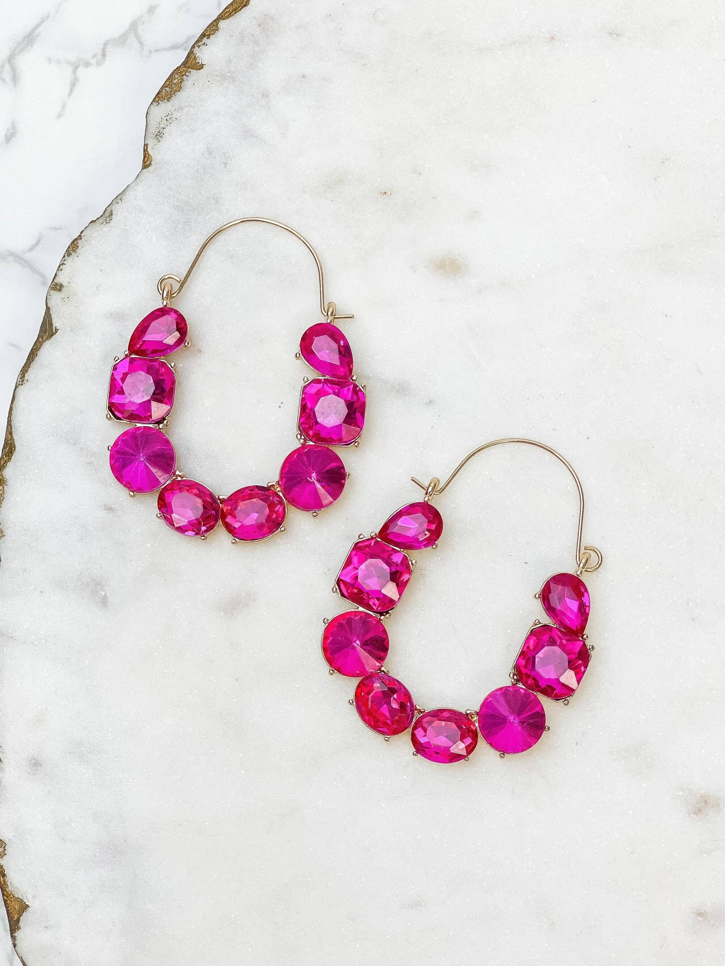 Gem Statement Earrings - Fuchsia